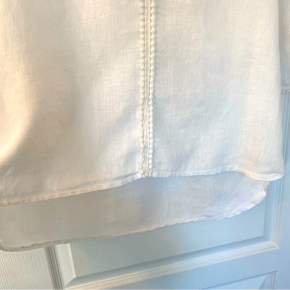 Lungo L’Arno Linen Blouse Shirt Top Embroidered Neckline White Size S - Picture 7 of 11